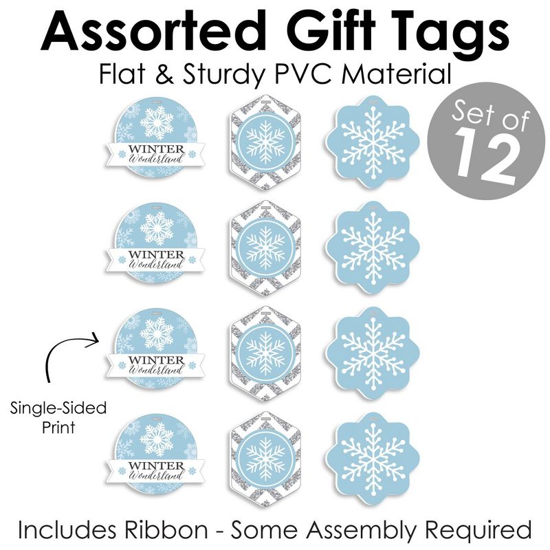 Big Dot of Happiness Winter Wonderland - Assorted Hanging Snowflake Holiday Party and Winter Wedding Favor Tags - Gift Tag Toppers - Set of 12, 5 of 9