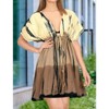 LA LEELA Women's Summer Beachwear Bathing Suit Wraps Plus Size Boho Swimsuit Cover ups Tops X-Large-XX-Large Brown, Tie Dye Design - 4 of 4