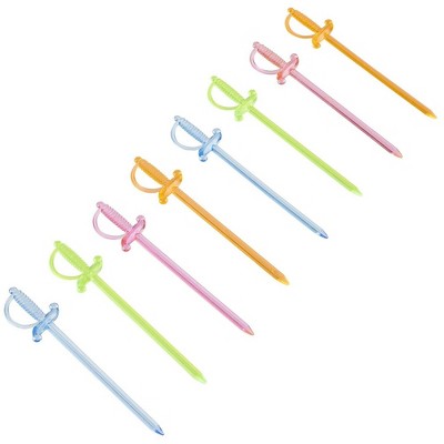 Blue Panda 500 Pack Disposable Plastic Cocktail Picks Fruit Forks Sword Appetizer Toothpicks, 4 Colors