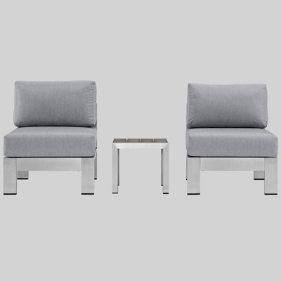 Shore 3pc Outdoor Patio Aluminum Sectional Sofa Set - Gray - Modway