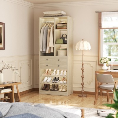 Aheaplus Closet Organizer System with Drawers and Adjustable Shelves, Freestanding Walk-in Wooden Closet