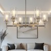 DORESshop 6-Light Brushed Nickel Candle Chandelier Pendant Light with Clear Cylindrical Glass Shades E26 Base, No Bulbs Included - 3 of 4