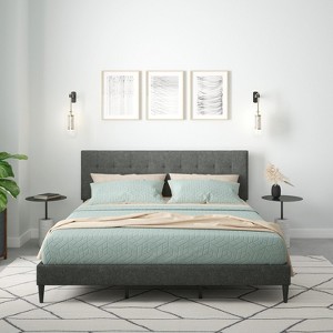 Glenwillow Home Kaya Upholstered Platform Bed, Buttonless Tufting, Mattress Foundation, Wood Slat Support, No Box Spring Needed, Gray, King - 1 of 4
