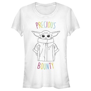 Juniors Womens Star Wars The Mandalorian The Child Precious Bounty Rainbow Text T-Shirt - 1 of 3