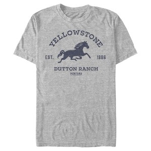 Men's Yellowstone Blue Horse Dutton Ranch Montana Est. 1886 T-Shirt - 1 of 4