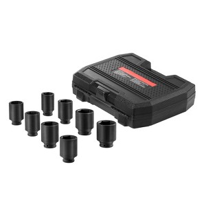 VEVOR Axle Nut Impact Socket Set,1/2" Drive Deep 6-Point 8-Piece SAE Spindle Nut Socket Set,CR-MO Heat Treated Large Socket Set Black - 1 of 4