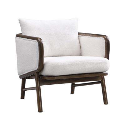 Ridstar Accent Chair, Upholstered Armchair with Solid Wood Frame-White