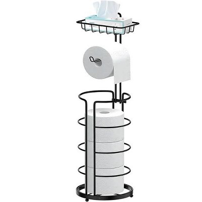 TOBILI Techvida Toilet Paper Holder Stand with Shelf, Bathroom Freestanding Toilet Paper Stand with 4 Rolls Paper