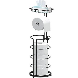 TOBILI Techvida Toilet Paper Holder Stand with Shelf, Bathroom Freestanding Toilet Paper Stand with 4 Rolls Paper - 1 of 4
