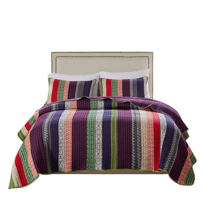 Marley Kantha Style Cotton Quilt Set 3-Piece Multicolor by Greenland Home Fashion