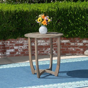 Coolbibila 27'' Patio Rustic Round Wood Coffee Table,Wood Slat Design Living Room End Table,Outdoor Bistro Dining Table for Garden, Backyard - 1 of 4