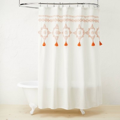 Embroidered Compass Shower Curtain White/Coral - Opalhouse™ designed with Jungalow™