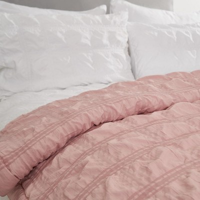 Peace Nest 3 Piece Seersucker Bubble Ruffled Chic Comforter Set, Pink ...