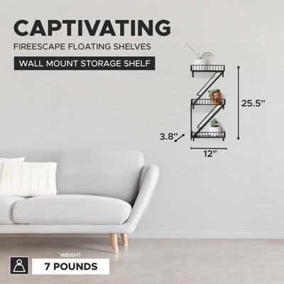 Black Steel 3-Tier Fire Escape Wall Shelf