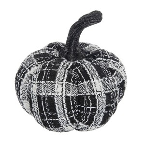 NAYSAYE Party Decoration and Accessories Fabric Plaid Pumpkin for Holiday Halloween Tabletop and Home Decor, Black and White, 7"*7"*7" - 1 of 4