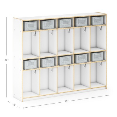 Guidecraft EdQ 10-Section Wooden Storage Locker for Classroom, Kids Natural Wood Cubby Organizer with Shelves and Hooks for Coats