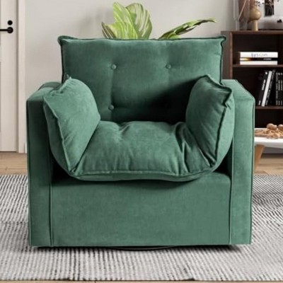 Bestier 35.4 in.Green Linen Swivel Barrel Chair with Removable Backrest and Cushion 360° Arm Chair with Plump Pillow