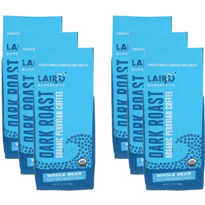 Laird Superfood Coffee Whole Bean Dark Roast - Case of 6 - 12 oz