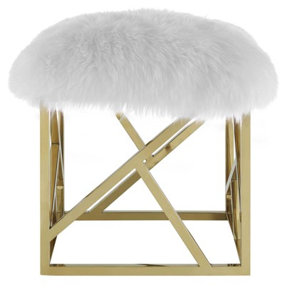 Intersperse Sheepskin Ottoman Gold White - Modway