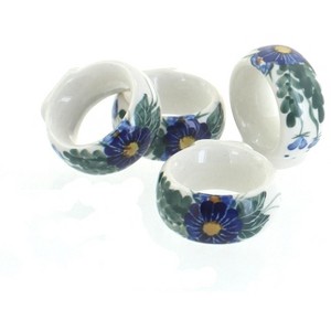 Blue Rose Polish Pottery 18B-4 WR Unikat Napkin Ring Set - 1 of 1