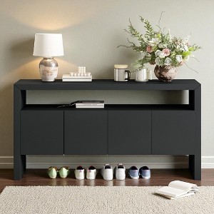 60" 4-Door Sideboard Buffet, Modern Solid Wood Veneer Storage Console with Open Shelf, Large Capacity for Living Room Dining Entryway - 1 of 4