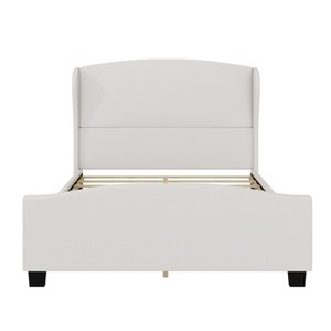 VYNXARIA Beige Queen Size 51" High Headboard Wingback Linen Upholstered Bed - No Box Spring Required - 1 of 4