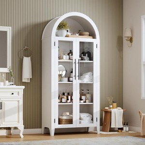 63'' Arched Pantry Storage Cabinet, Farmhouse 5 Tier Bookcase with Adjustable Shelf and 2 Glass, for Kitchen, Living Room, Bedroom - 1 of 4