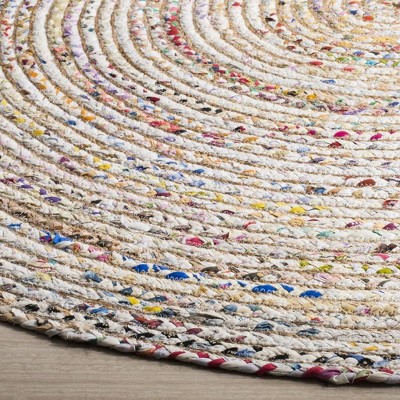 Beige and Multicolor Round Hand-Knotted Wool and Cotton Rug