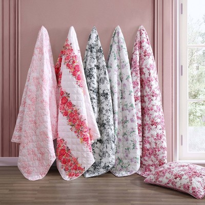 Twin Pink Reversible Microfiber Quilt Set with Butterfly Design