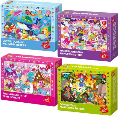 QUOKKA 60 Piece Puzzles for Girls - 4 Set Jigsaw Puzzles for Kids 3 4 5