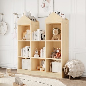 8 Cubby Kids Bookshelf with Castle Shape, Kids Toy Storage Organizer, Multiful Storage Display Case for Playroom Children's Room Nursery - 1 of 4