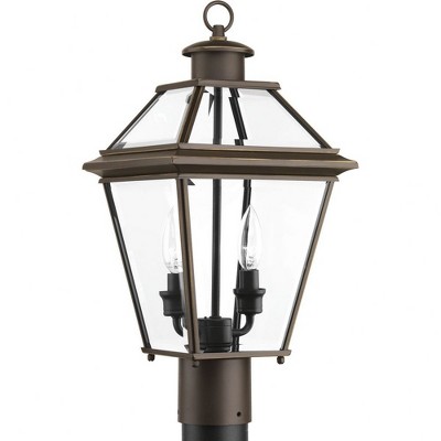 Progress Lighting, Burlington Collection, 2-Light Outdoor Post Lantern, Antique Bronze, Clear Beveled Glass Shade