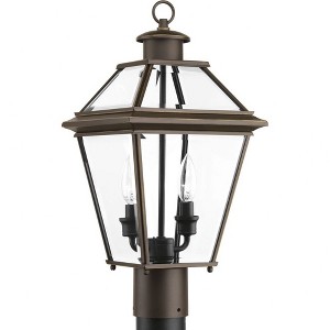 Progress Lighting, Burlington Collection, 2-Light Outdoor Post Lantern, Antique Bronze, Clear Beveled Glass Shade - 1 of 4