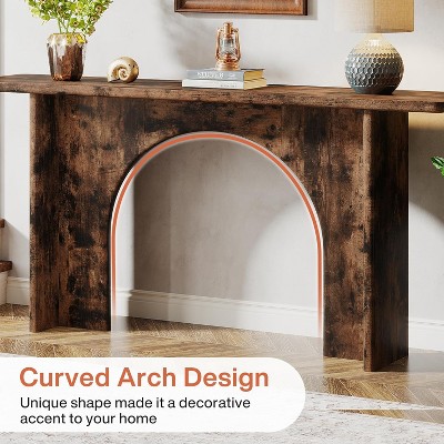 Tribesigns 63-Inch Rustic Brown Wood Console Table with Arch Brace