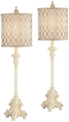 Regency Hill French Candlestick 34  Tall Scroll Skinny Buffet Traditional End Table Lamps Set of 2 Ivory White Living Room Bedroom Off-White Shade