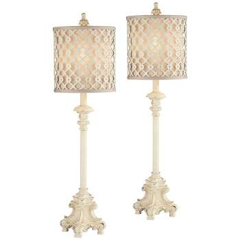 Regency Hill French Candlestick 34" Tall Scroll Skinny Buffet Traditional End Table Lamps Set of 2 Ivory White Living Room Bedroom Off-White Shade