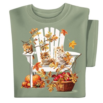 Collections Etc Fall Kittens on a Chair Short Sleeve Graphic T-Shirt