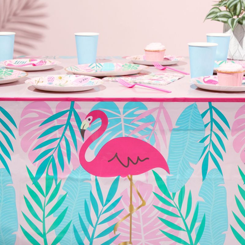 Sparkle and Bash 3 Pack Pink Flamingo Tablecloths Plastic Table Covers for Tropical Party Decorations, 54 x 108 In, 2 of 7