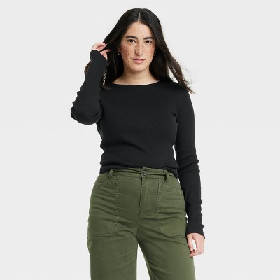 Women's Long Sleeve Shrunken Rib T-shirt - Universal Thread™ : Target