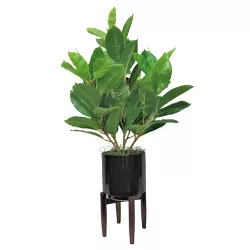 32" Artificial Ceramic Rubber Plant Stand in Black - LCG Florals