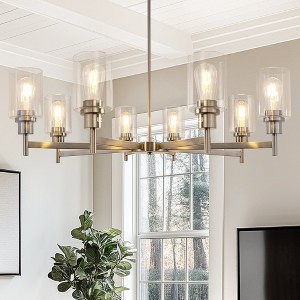 YANSUN 8-Light Brushed Nickel Industrial Chandelier with Clear Glass Cylinder Shades, perfect for Dining Room and Living Room - 1 of 1