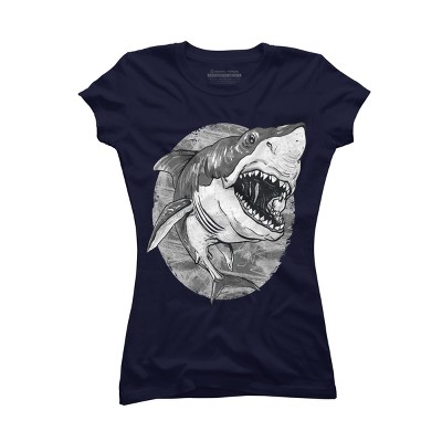 Junior's Design By Humans Great White Shark BW By MudgeStudios T-Shirt
