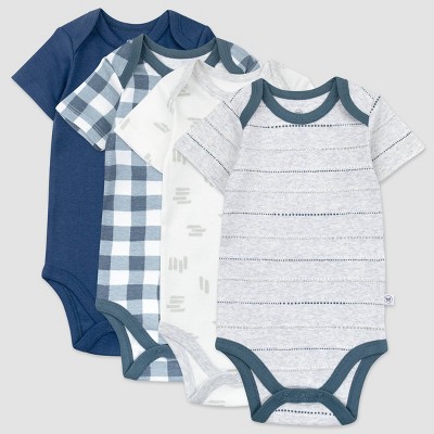 Image of Honest Baby Boys' 4pk Organic Cotton Painted Buffalo Short Sleeve Bodysuit - Navy/Gray/White 3-6M