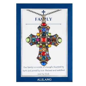 Anna-Kaci Colorful Stained Glass Rhinestone Cross Pendant Necklace Gift Message Card & Envelope Faith Jewelry Gifts - 1 of 4