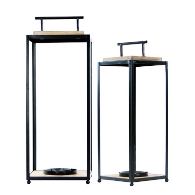 VIP Metal 19 in. Black Open Air Lanterns Set of 2