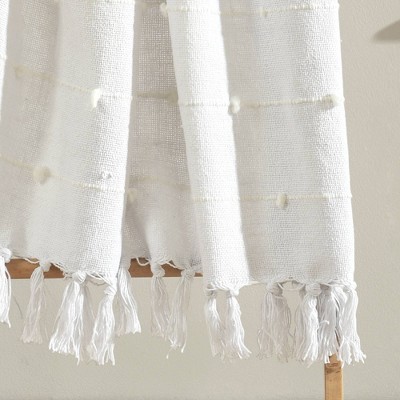 White Cotton Boho Tufted Tassel Fringe Throw Blanket
