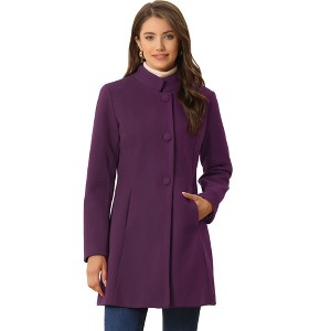 INSPIRE CHIC Women's Winter Stand Collar Single Breasted Mid-thigh Long Overcoat - 1 of 4