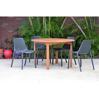 Elvis 5pc Round Wood and Resin Patio Dining Set - Gray - Amazonia