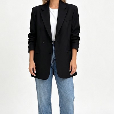 Женские куртки YesFashion Women Open Front Blazer Jacket Long Sleeve Lapel Casual Suit Jacket with Pockets Relaxed Fit Outerwear,BLACK,XXL — фото 3