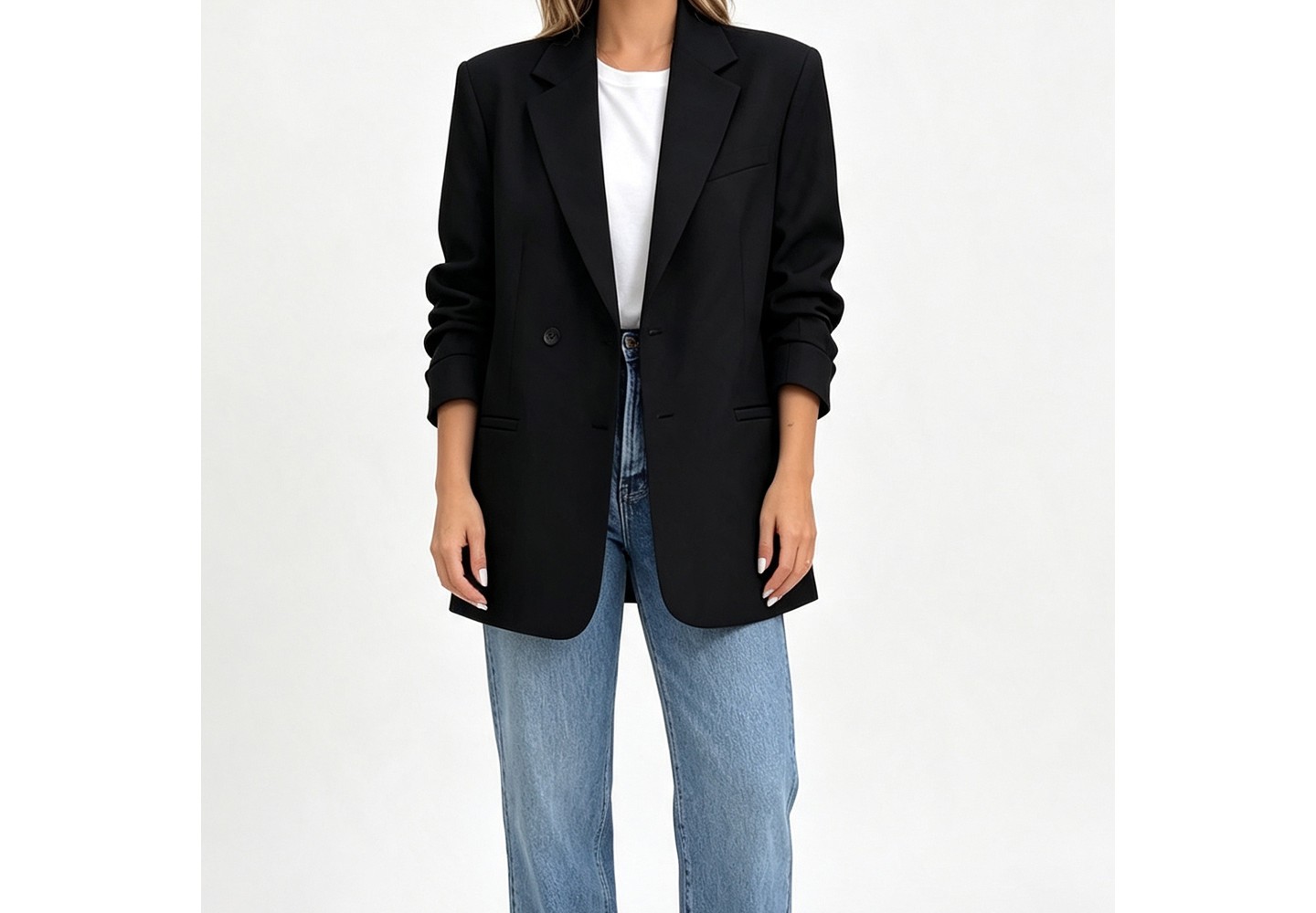 Женский пиджак YesFashion Women Open Front Blazer Jacket Long Sleeve Lapel Casual Suit Jacket with Pockets Relaxed Fit Outerwear, Black, цвет: Чёрный — фото 3